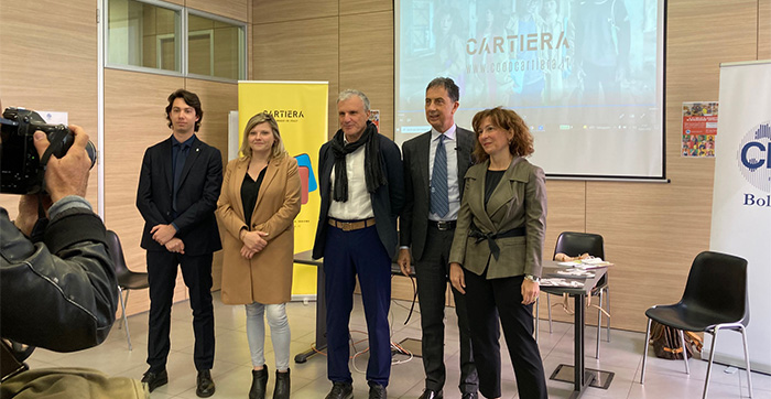 Foto di gruppo con Andrea Marchesini Reggiani, Valentina Cuppi e i responsabili di CNA Emilia-Romagna